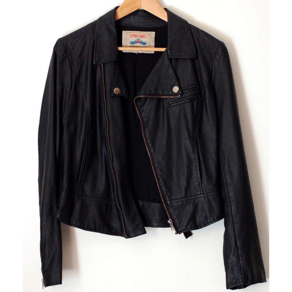 Flying Tomato black faux leather moto jacket, S/M